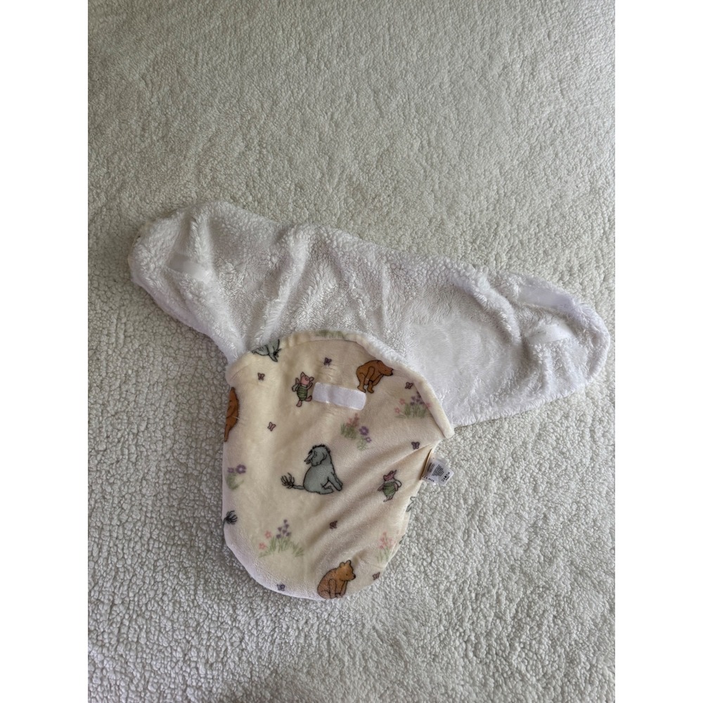 Disney Winnie the Pooh Baby Swaddle Wrap Fleece Sherpa Lined Cream Plush